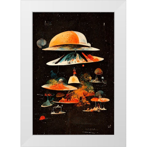 Flying Saucers White Modern Wood Framed Art Print by Treechild