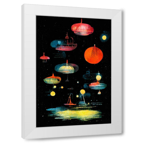 Lanterns White Modern Wood Framed Art Print by Treechild