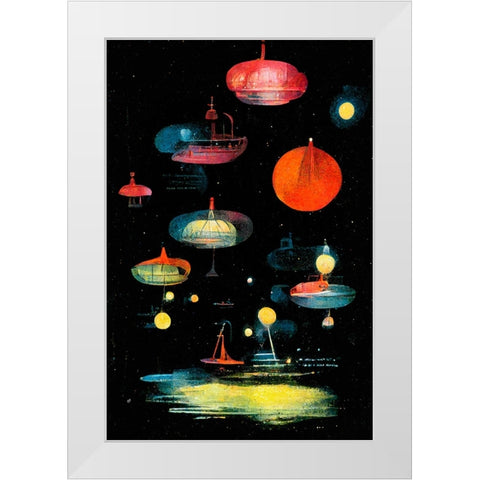 Lanterns White Modern Wood Framed Art Print by Treechild