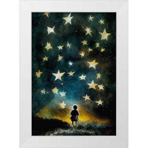 Look To The Stars White Modern Wood Framed Art Print by Treechild