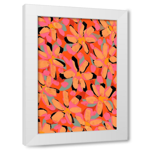 Yellow Flower Pattern White Modern Wood Framed Art Print by Treechild