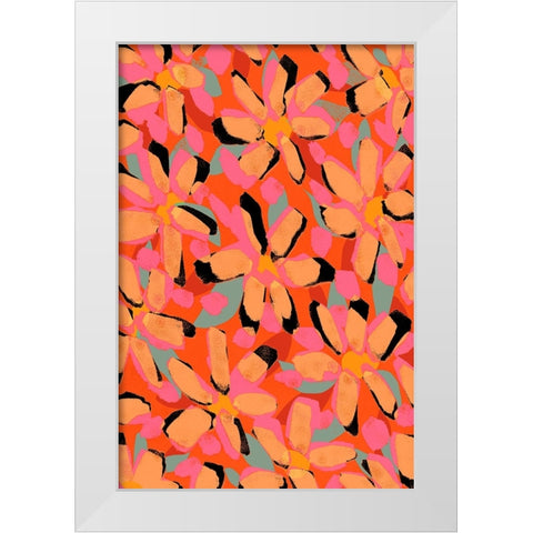 Yellow Flower Pattern White Modern Wood Framed Art Print by Treechild