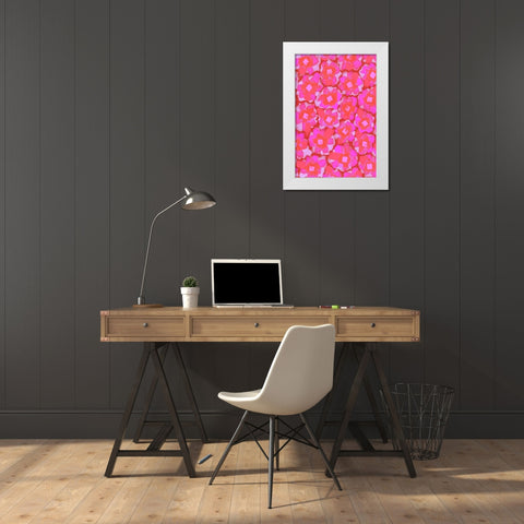 Cute Pink Blossom Pattern White Modern Wood Framed Art Print by Treechild