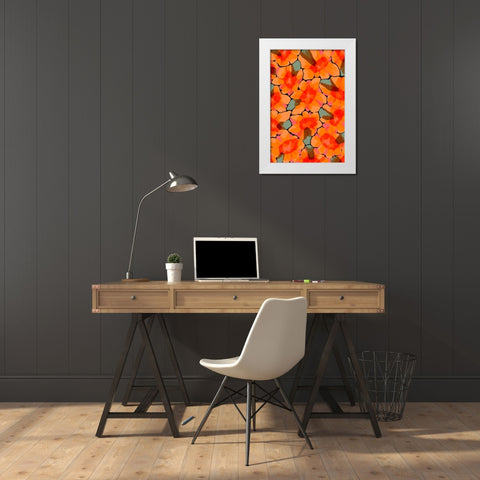 Orange Big Flowers White Modern Wood Framed Art Print by Treechild