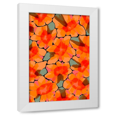 Orange Big Flowers White Modern Wood Framed Art Print by Treechild