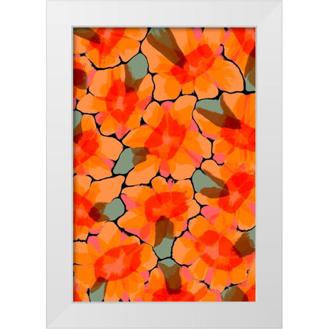 Orange Big Flowers White Modern Wood Framed Art Print by Treechild