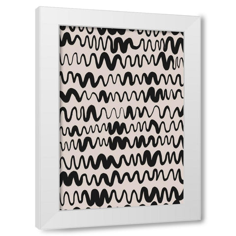 Black Waves Pattern White Modern Wood Framed Art Print by Treechild