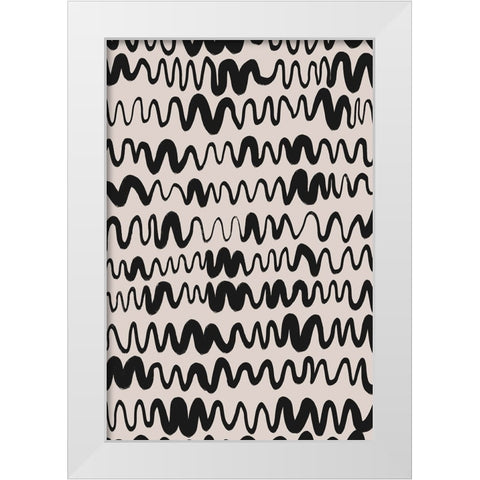 Black Waves Pattern White Modern Wood Framed Art Print by Treechild