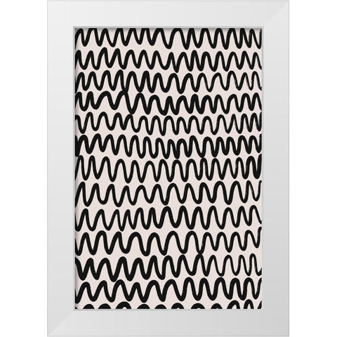 Thin Black Waves Pattern White Modern Wood Framed Art Print by Treechild