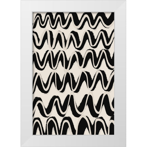 Beige Black Waves Pattern White Modern Wood Framed Art Print by Treechild