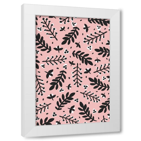 Branches And Berries (Pink) White Modern Wood Framed Art Print by Treechild