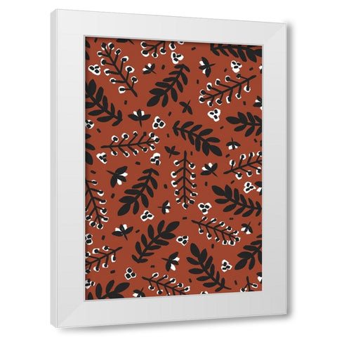 Banches And Berries (Brown) White Modern Wood Framed Art Print by Treechild