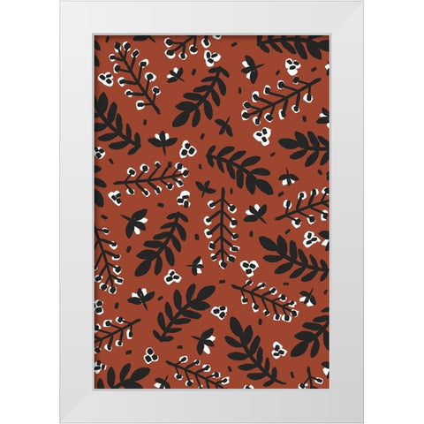 Banches And Berries (Brown) White Modern Wood Framed Art Print by Treechild