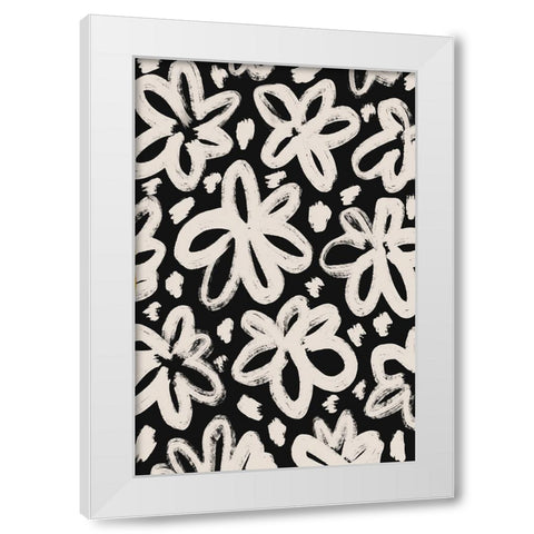 Giant Beige Flower Pattern White Modern Wood Framed Art Print by Treechild
