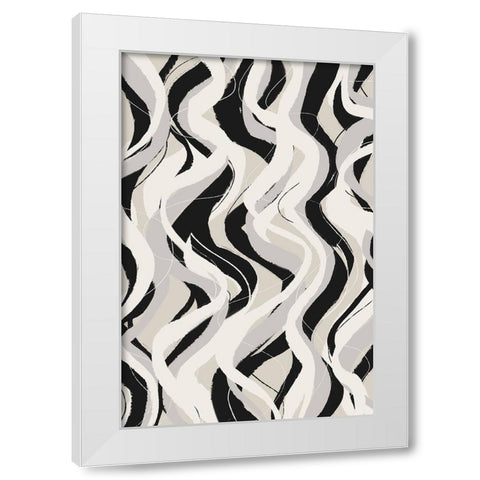 Beige Grey Black Waves Pattern White Modern Wood Framed Art Print by Treechild