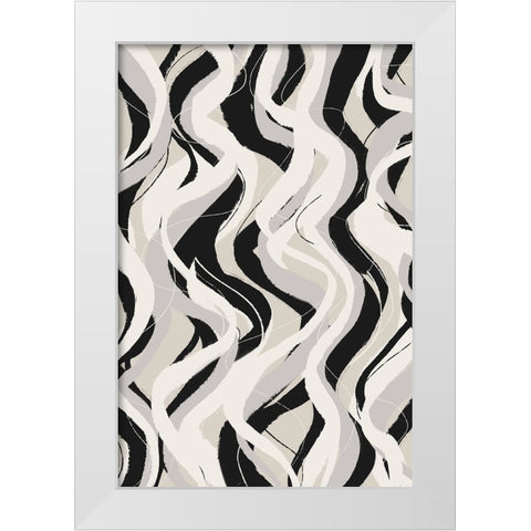 Beige Grey Black Waves Pattern White Modern Wood Framed Art Print by Treechild
