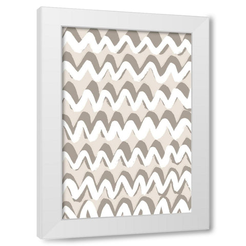 White and Beige ZigZag Pattern White Modern Wood Framed Art Print by Treechild