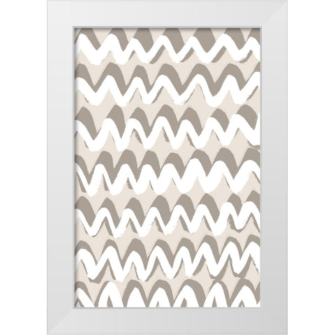 White and Beige ZigZag Pattern White Modern Wood Framed Art Print by Treechild