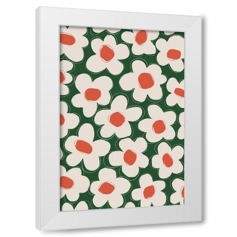 Cute Beige Flower Pattern White Modern Wood Framed Art Print by Treechild