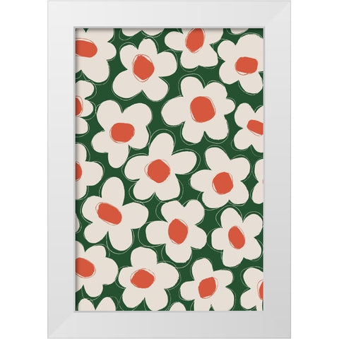 Cute Beige Flower Pattern White Modern Wood Framed Art Print by Treechild