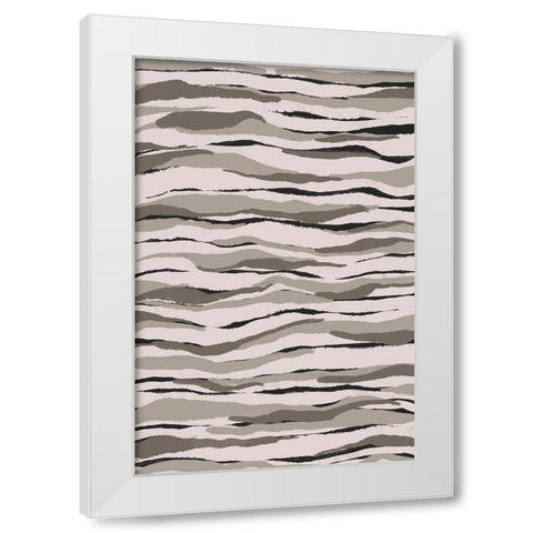 Grey And Beige Waves White Modern Wood Framed Art Print by Treechild