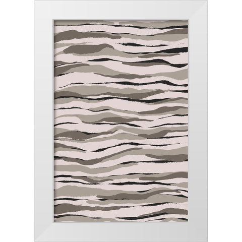 Grey And Beige Waves White Modern Wood Framed Art Print by Treechild