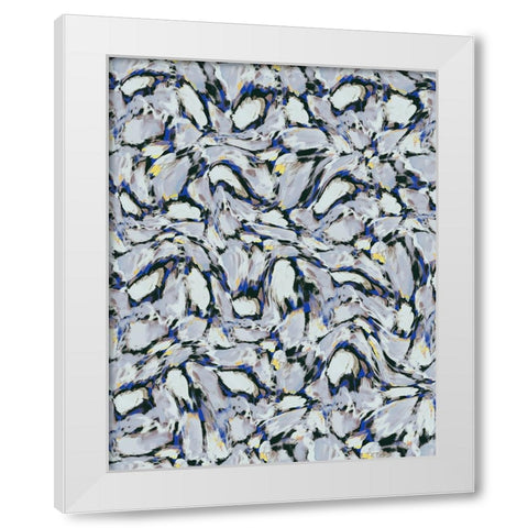 Blue Ice Flowers Pattern White Modern Wood Framed Art Print by Treechild