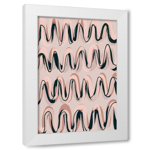 Beige Blue Pastel Waves White Modern Wood Framed Art Print by Treechild