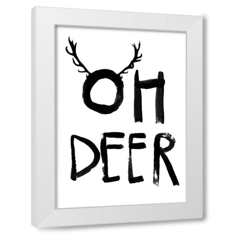 Oh Deer White Modern Wood Framed Art Print by Treechild
