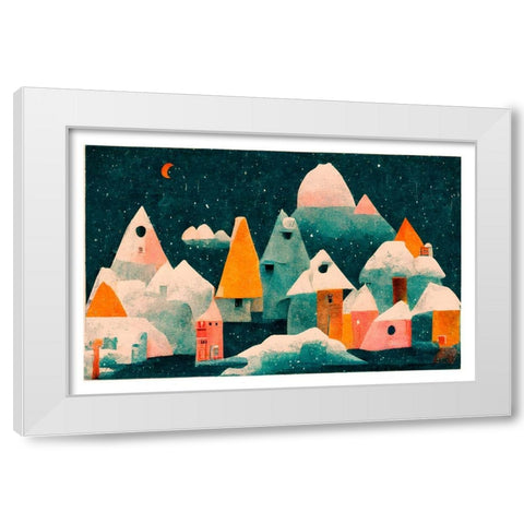 Little Village With Moon White Modern Wood Framed Art Print by Treechild