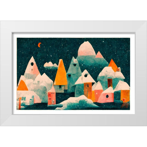 Little Village With Moon White Modern Wood Framed Art Print by Treechild
