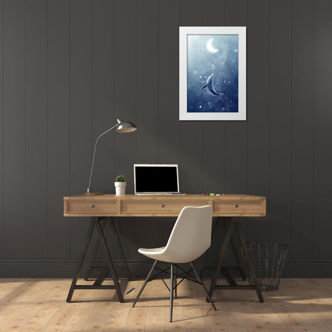 Galaxy Whale White Modern Wood Framed Art Print by Thai, Xuan