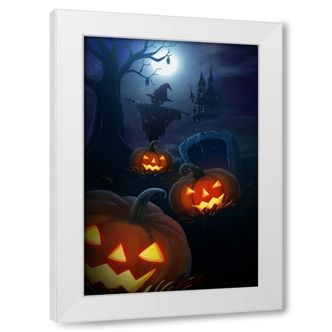 Pumpkin Night White Modern Wood Framed Art Print by Thai, Xuan