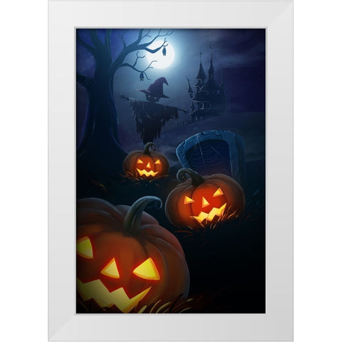 Pumpkin Night White Modern Wood Framed Art Print by Thai, Xuan