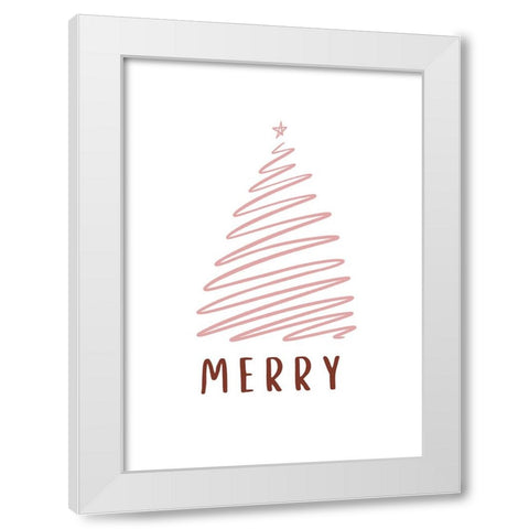 Christmas Tree Merry White Modern Wood Framed Art Print by N., Kristina