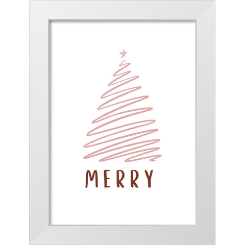Christmas Tree Merry White Modern Wood Framed Art Print by N., Kristina