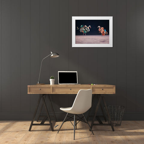 Flamingos White Modern Wood Framed Art Print by Zhividze, Salome
