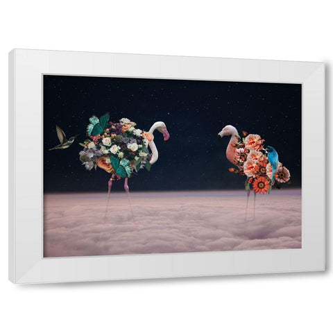 Flamingos White Modern Wood Framed Art Print by Zhividze, Salome