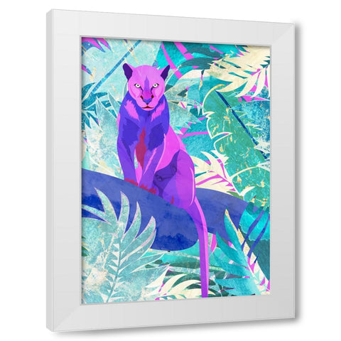 Pink Panther in the neon jungle White Modern Wood Framed Art Print by Manovski, Sarah