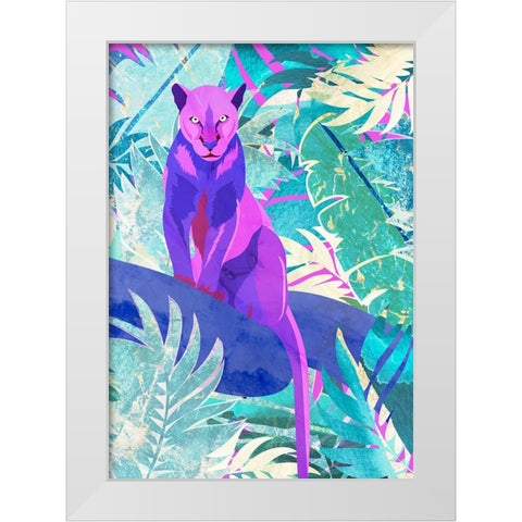 Pink Panther in the neon jungle White Modern Wood Framed Art Print by Manovski, Sarah