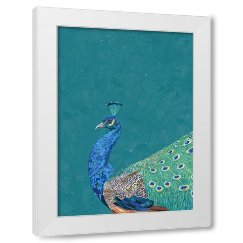 Turquoise Peacock White Modern Wood Framed Art Print by Manovski, Sarah