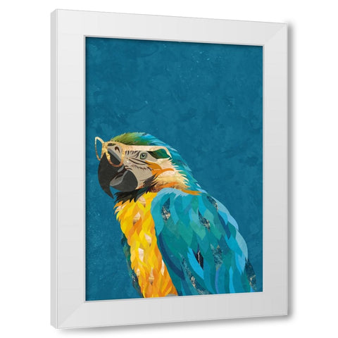 Vibrant macaw wearing glasses White Modern Wood Framed Art Print by Manovski, Sarah