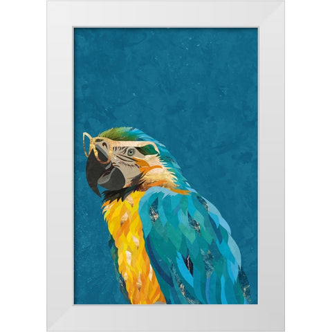Vibrant macaw wearing glasses White Modern Wood Framed Art Print by Manovski, Sarah