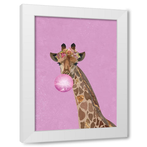 Pink giraffe bubble gum White Modern Wood Framed Art Print by Manovski, Sarah