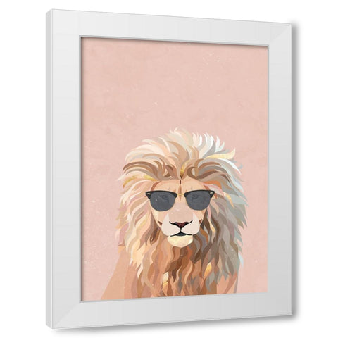 Cool Lion White Modern Wood Framed Art Print by Manovski, Sarah