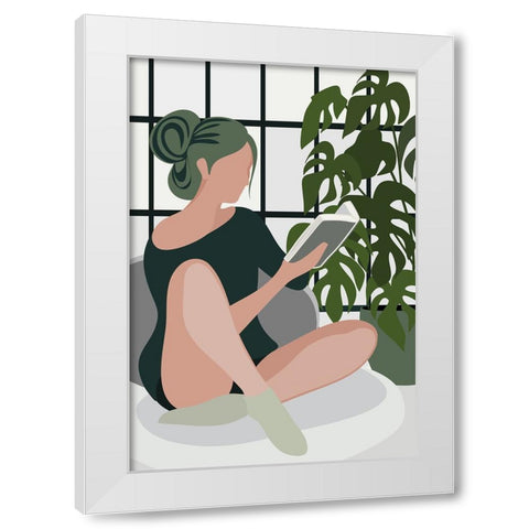 Bookworm White Modern Wood Framed Art Print by Laiz Blursbyai, Rosana