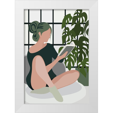 Bookworm White Modern Wood Framed Art Print by Laiz Blursbyai, Rosana