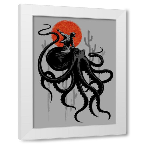 Riding The Octopus White Modern Wood Framed Art Print by Lawless, Adam
