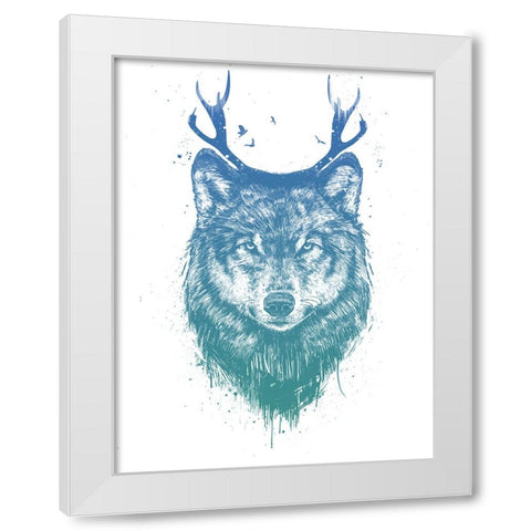 Deer wolf White Modern Wood Framed Art Print by Solti, Balazs