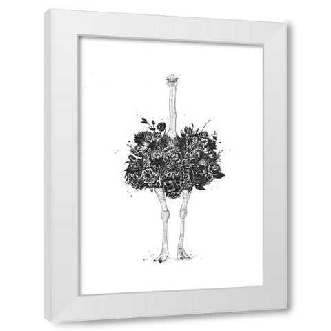 Floral ostrich White Modern Wood Framed Art Print by Solti, Balazs